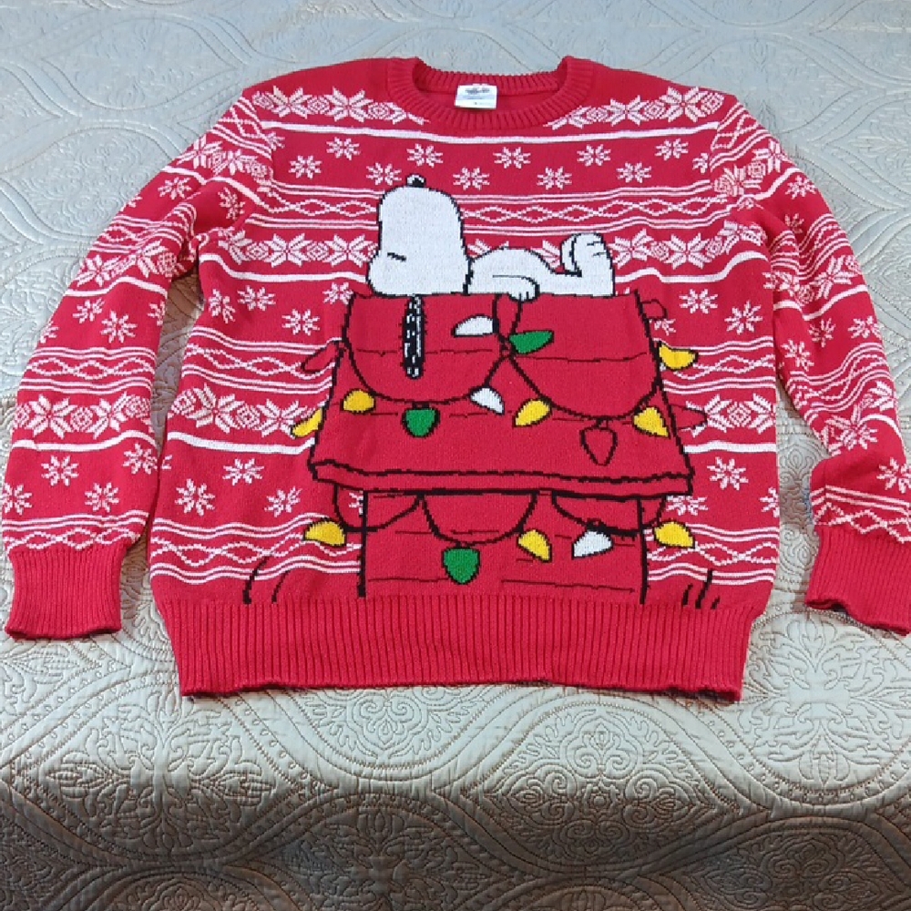 Snoopy Red Ugly Christmas Sweater with Festive Design Size Large Peanuts Brand